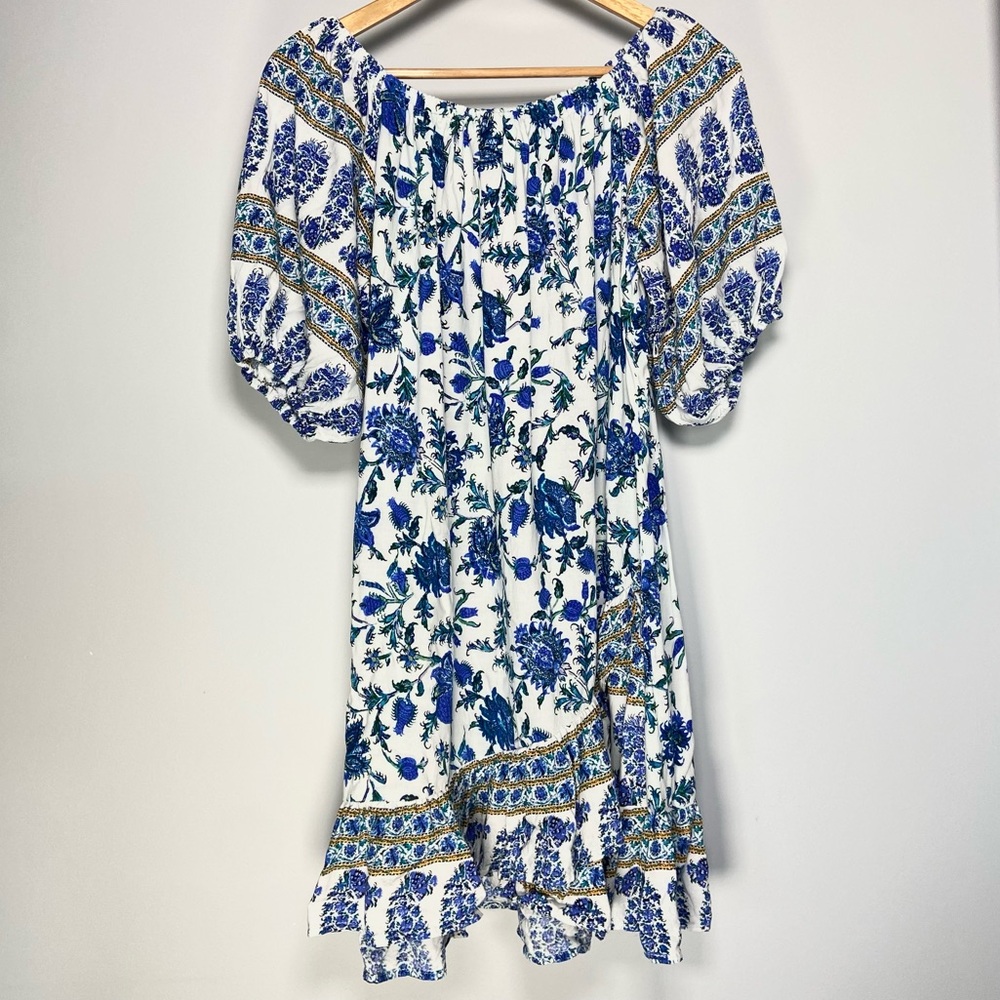 Nicole Miller Off Shoulder Dress Mini Floral Paisley Cottage Coastal Cowgirl M